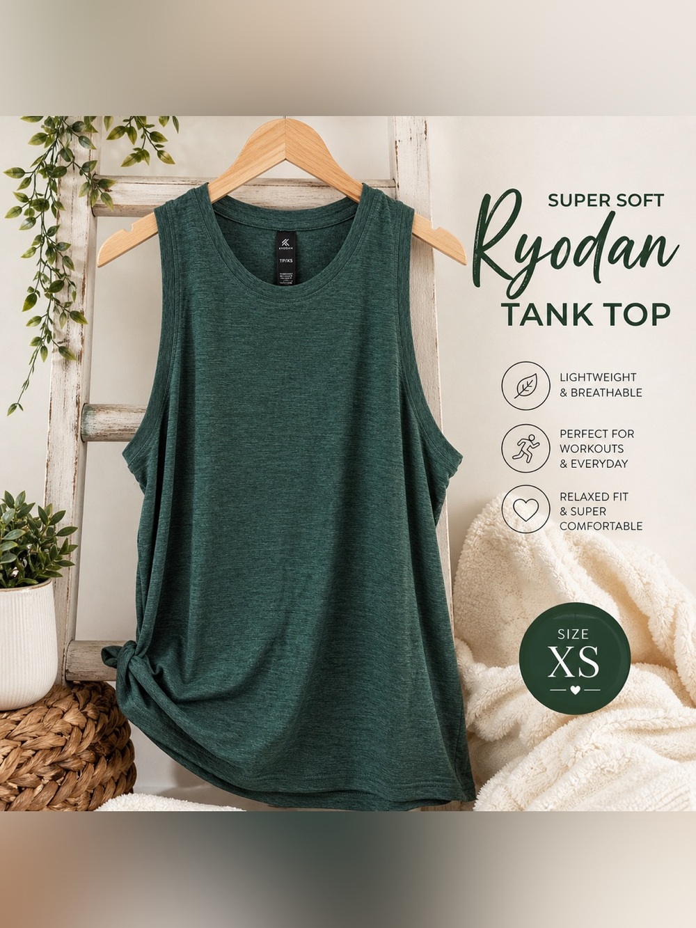 Kyodan Women's Relaxed ultra Soft Tank Top in Deep Hunter Green Size XS